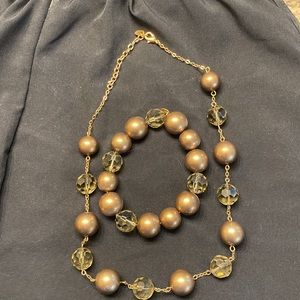 Dark gold ball and crystal ball necklace with matching bracelet.